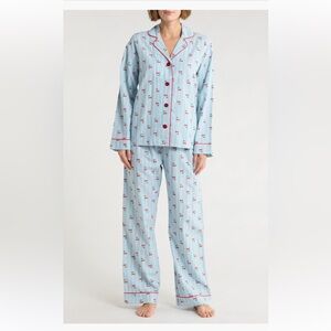 NEW⭐️🍒PJ Salvages🍒⭐️Lightweight Flannel Pajamas Set Pinstriped with Cherry Print